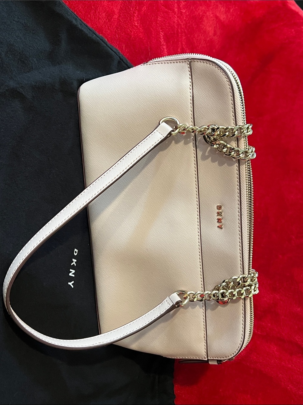 DKNY Cream Leather Chain-Handle Shoulder Bag